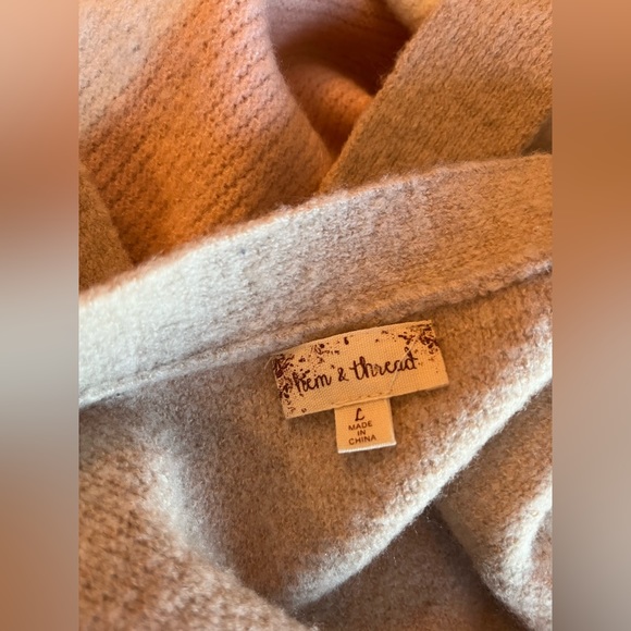 POEM & THREAD Long Cardigan Sweater Coat Open Front Belted Champagne Ivory/Pink - Picture 2 of 14